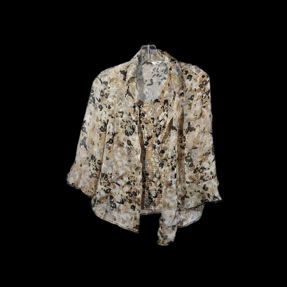 Nicola Woman Sheer Blouse with Ruffled Sleeves and Crinkle Tank Set Small - Picture 5 of 10